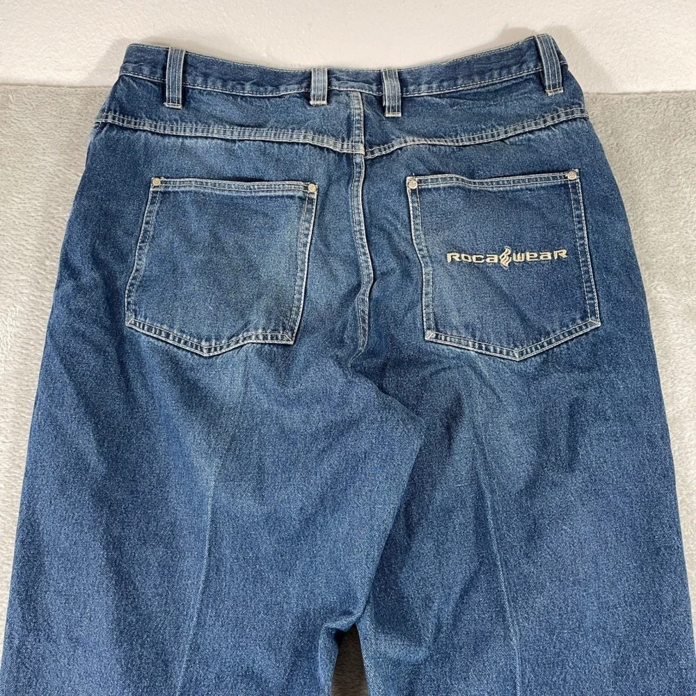 Rocawear Jeans Mens 40x34 Blue Baggy Loose Fit Embroidered Logo Denim Y2K Skater
